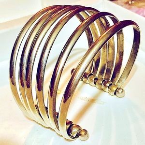 Vintage 5-Row Silver Stacked Slider Band Layered Metal Bangle Wrap Cuff Bracelet